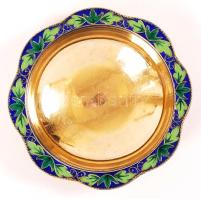 Aranyozott ezüst (Ag.)mini tálka, jelzett, rekeszzománc díszítéssel, bruttó:49 g, d:8,5 cm / Gold plateted silver mini pot