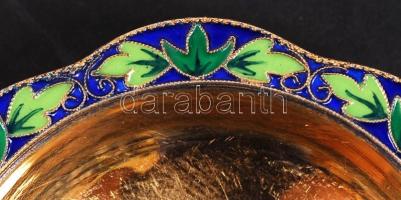 Aranyozott ezüst (Ag.)mini tálka, jelzett, rekeszzománc díszítéssel, bruttó:49 g, d:8,5 cm / Gold pl...