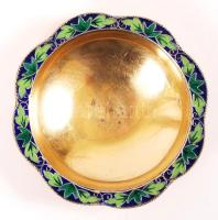 Aranyozott ezüst (Ag.)mini tálka, jelzett, rekeszzománc díszítéssel, bruttó:48 g, d:8,5 cm / Gold plateted silver mini pot