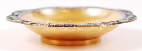 Aranyozott ezüst (Ag.)mini tálka, jelzett, rekeszzománc díszítéssel, bruttó:48 g, d:8,5 cm / Gold pl...