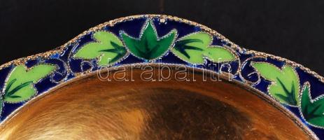 Aranyozott ezüst (Ag.)mini tálka, jelzett, rekeszzománc díszítéssel, bruttó:48 g, d:8,5 cm / Gold pl...