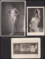 cca 1945 3 db erotikus fotó, 9x5 és 11x8 cm közötti méretekben.