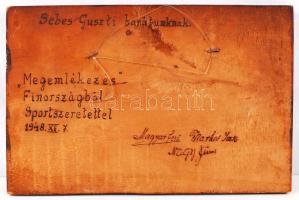 1948 Finn fafaragás Sebes Gusztáv az Aranycsapat legendás edzőjének ajánlva / 
1948 Finnish wood car...