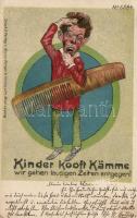 Kinder kooft Kämme wir gehen lausigen Zeiten entgegen! / Humour, children, comb, litho (EK)