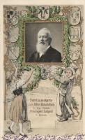 Jubiläumskarte zum 80ten Geburtsfeste Sr. Kgl. Hoheit Prinzregent Luitpold von Bayern / 80th Birthday annivesary of Luitpold, Prince Regent of Bavaria. E. Männer Kunstanstalt floral, Art Nouveau litho