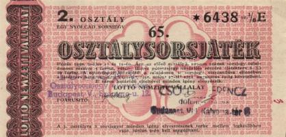 1950. "65. Osztálysorsjáték" 1., 2., 3. és 4. osztály 1/8 sorsjegy (4x) T:I,I-