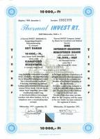 Békéscsaba 1991. "Thermál Invest Rt. Befektetési és Gyógyidegenforgalmi Részvénytársaság" kamatozó részvénye 10.000Ft-ról szelvényekkel T:I