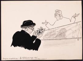 1953 Altorjay humoros grafikája bolti kiszolgálásról: "Pedig ez megtörténik!", 29x21 cm.