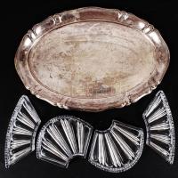 Alpakka tálca üveg betéttel, hibátlan, 40×28 cm