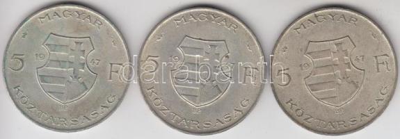 1947. 5Ft Ag "Kossuth" (3x) T:2-