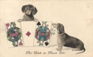 New Year, Playing cards, dogs