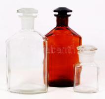 3 db patikaüveg, hibátlanok, mindegyik dugóval, m:20 cm (2×), m:11 cm