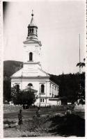 1941 Felsőbánya, Baia Sprie;Templom, országzászló, építkezés /  church, Hungarian national flag, construction site; photo