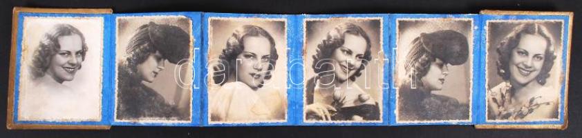 cca 1940 Royal Photo, 6db-os portrésorozat leporellóba ragasztva (itt-ott foltos), 9x6,5cm