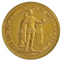 1893KB 10K Au "Ferenc József" (3.39/0.900g) tokban T:2,2- Hungary 1893. 10 Korona Au "Franz Joseph" Kremnitz (3.39g/0.900) in case C:XF,VF Adamo K8