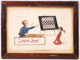 1903 Grafika FW jelzéssel, Lábán Jassy felirattal, üvegezett keretben, 16x10 cm.