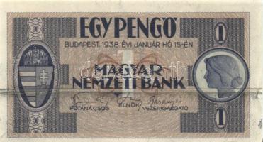 1938. 1P sorozat- és sorszám nélkül, festékfoltokkal és gyári papírránccal T:II-