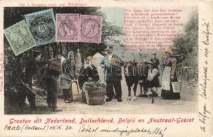 Nederland, Duitschland, Belgie en Neutraal-Gebiet / Netherlands, Germany, Belgium, Neutral Moresnet, stamps, folklore (EK)