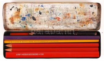 A.W. Faber Castell régi fém dobozka tele ceruzákkal, 18×5 cm