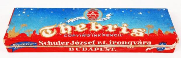 Thebris régi karton dobozka, tele ceruzával, 18×5 cm