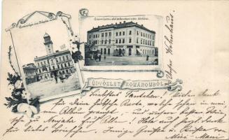 1899 Komárom, városháza, a takarékpénztár bérpalotája / town hall, apartment house; floral (cut)