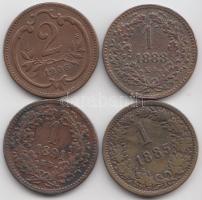 1888KB 1Kr + 1891KB 1Kr + Ausztria 1885. 1Kr + 1906. 2H T:2,2-