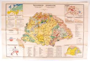 cca 1910 Fodor Ferenc: Magyarország gazdaságföldrajzi térképe, kis szakadással 100x63 cm