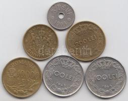 Románia 1905-1947. 5B-10.000L 6db klf fémpénz T:2,2- Romania 1905-1947. 5 Bani - 10.000 Lei 6pcs of various coins C:XF,VF