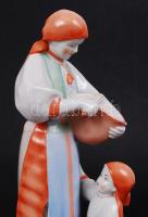 Zsolnay kenyérszelő (Sinkó András), kézzel festett, jelzett, hibátlan, m:30 cm