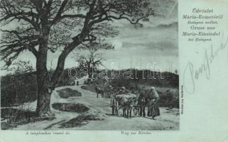 Budapest II. Máriaremete - 2 db régi városképes lap, templom, és templomhoz vezető út / 2 old Hungarian postcards