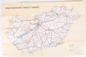 1971 Magyarország vasúti térképe, kartográfiai vállalat által kiadott, 63x41 cm