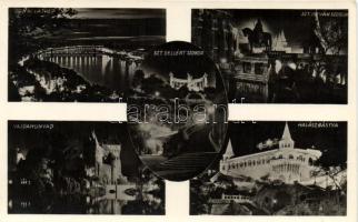 2 db vegyes Budapest városképes lap: Széchenyi hegy, Vörös Csillag szálló, Vajdahunyad vára, Gellért szobor, Halászbástya, Szent István szobor