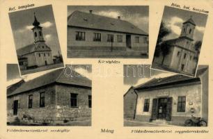 Mány, Református és Római katolikus templom, községháza, Földműves szövetkezet vendéglője és vegyeskereskedése (EK)