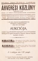 1936 A M. kir. Postatakarékpénztár rendkívüli árverési közlönye bútorokkal, festményekkel, műtárgyak...