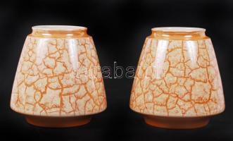 Irizáló szakítottüveg kosárka / +2db jelzett mázas kerámia váza /  A pair of ceramic vases, 20x20cm Hand made glass basket, 19x13cm