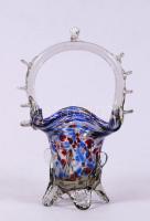 Irizáló szakítottüveg kosárka / +2db jelzett mázas kerámia váza / 
A pair of ceramic vases, 20x20cm
...