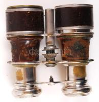 cca 1900 Régi, bőr burkolatú távcső bőr tokban, hibás, javításra szorul.