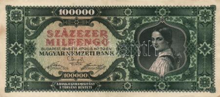 1946. 100.000MP (3x) klf színváltozatok T:II-,III + 100.000.000MP (2x) T:I-