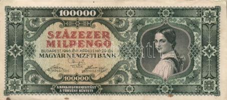 1946. 100.000MP (3x) klf színváltozatok T:II-,III + 100.000.000MP (2x) T:I-