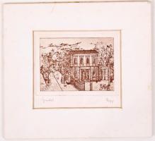 Hopp? jelzéssel: Gundel. Rézkarc, papír, paszpartuban 14x13 cm