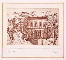 Hopp? jelzéssel: Gundel. Rézkarc, papír, paszpartuban 14x13 cm