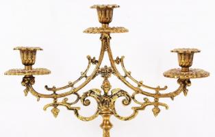 Neobarokk gyertyatartó, három ágú, réz, 36×30 cm