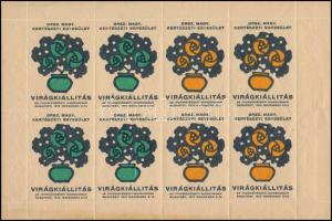 1912 Virágkiállítás Budapest zöld-okker levélzáró kisív