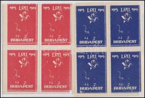 1914 I.P.U. 1913-1914 2 klf levélzáró négyestömb, az egyik ívszéllel