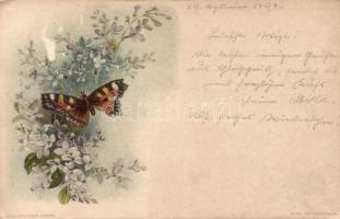 9 db régi lepke motívumú képeslap, köztük néhány litho / 9 old motive cards, butterfly, flowers, inc...