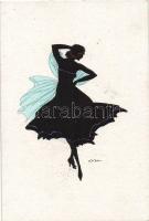 4 db régi sziluett művészlap / 4 old silhouette artist cards