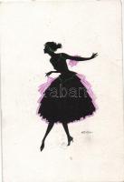 4 db régi sziluett művészlap / 4 old silhouette artist cards