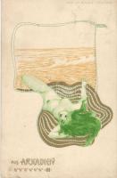 'Aus Arkadien III' Art Nouveau litho postcard 'B. & S. Wien Serie No. 1040' s: Raphael Kirchner