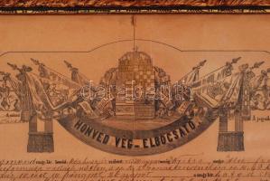 1885 Honvéd végelbocsájtó oklevél nagyon jó állapotban, üvegezett keretben / 1885 Final document aft...
