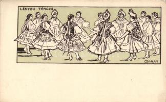 'Lányok táncza' Kner Izidor kiadása / Hungarian folklore art postcard s: Garay